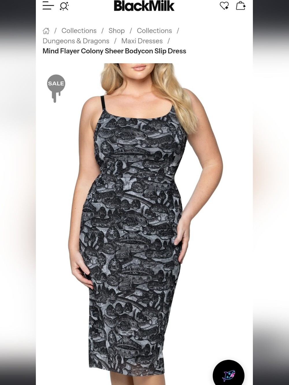 NWT Blackmilk + D&D Mindflayer Colony Sheer Bodycon Slip Dress, XXL